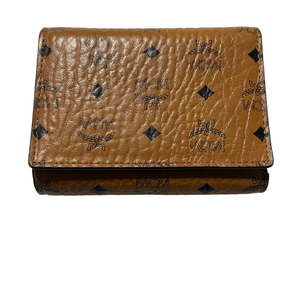 EUC Authentic MCM Visetos Cognac Trifold Wallet